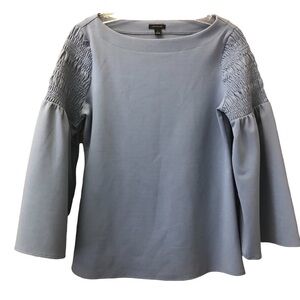 ANN TAYLOR Top/ size S/ Bluesh Grey/ flowy/ bell sleeves with smocked upper arms
